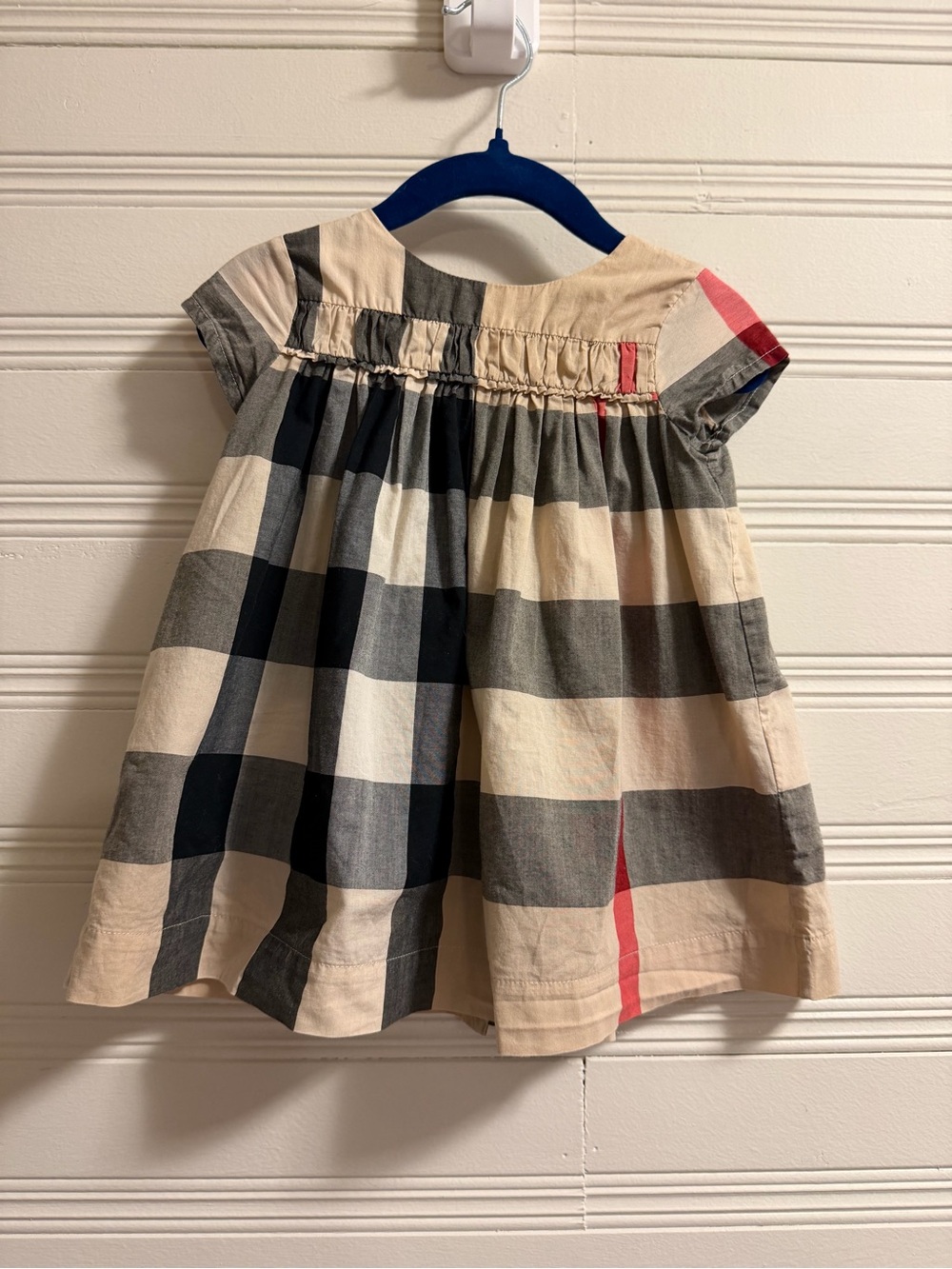 Burberry Children Nova Check Plaid Cotton Dress Beige Black Red